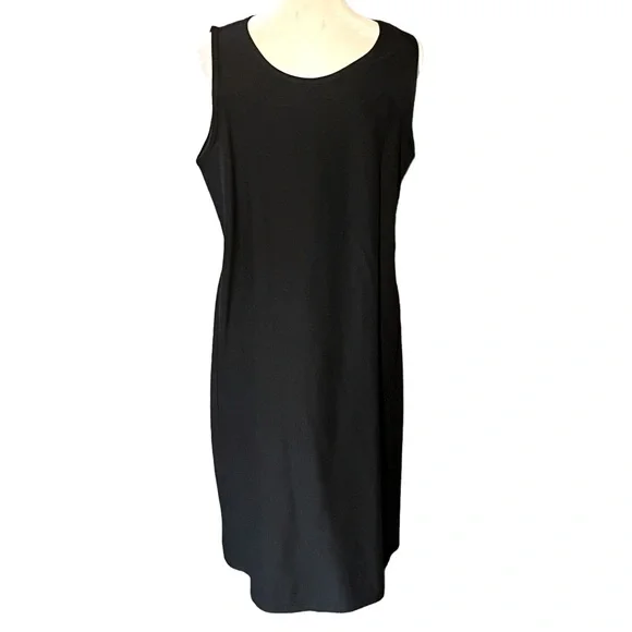 EILEEN FISHER BLACK VISCOSE CREPE SLEEVELESS MIDI DRESS GREAT CONDITION (M) - Picture 4 of 7